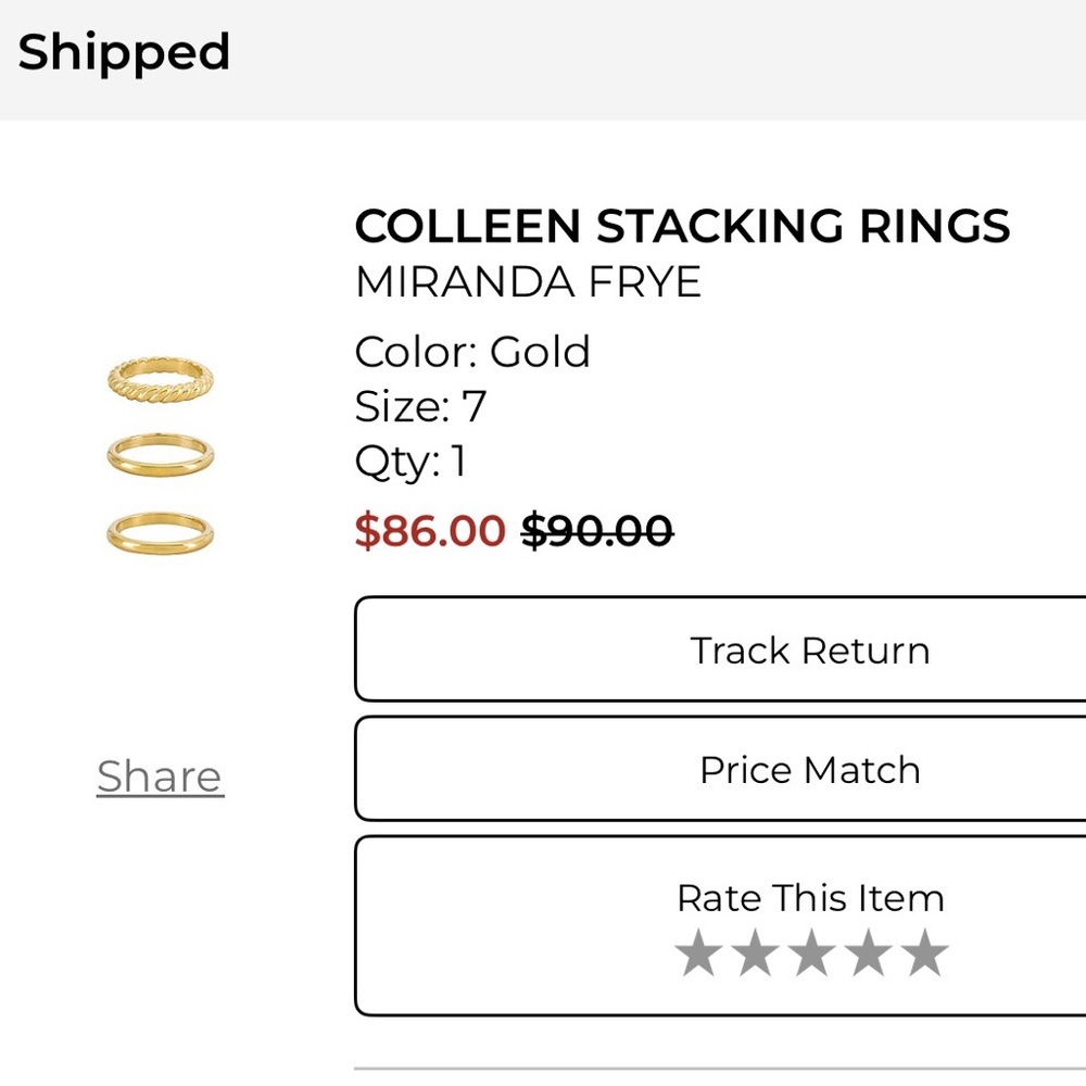 Miranda Frye Gold Stacking Rings Size 7 - Picture 6 of 6